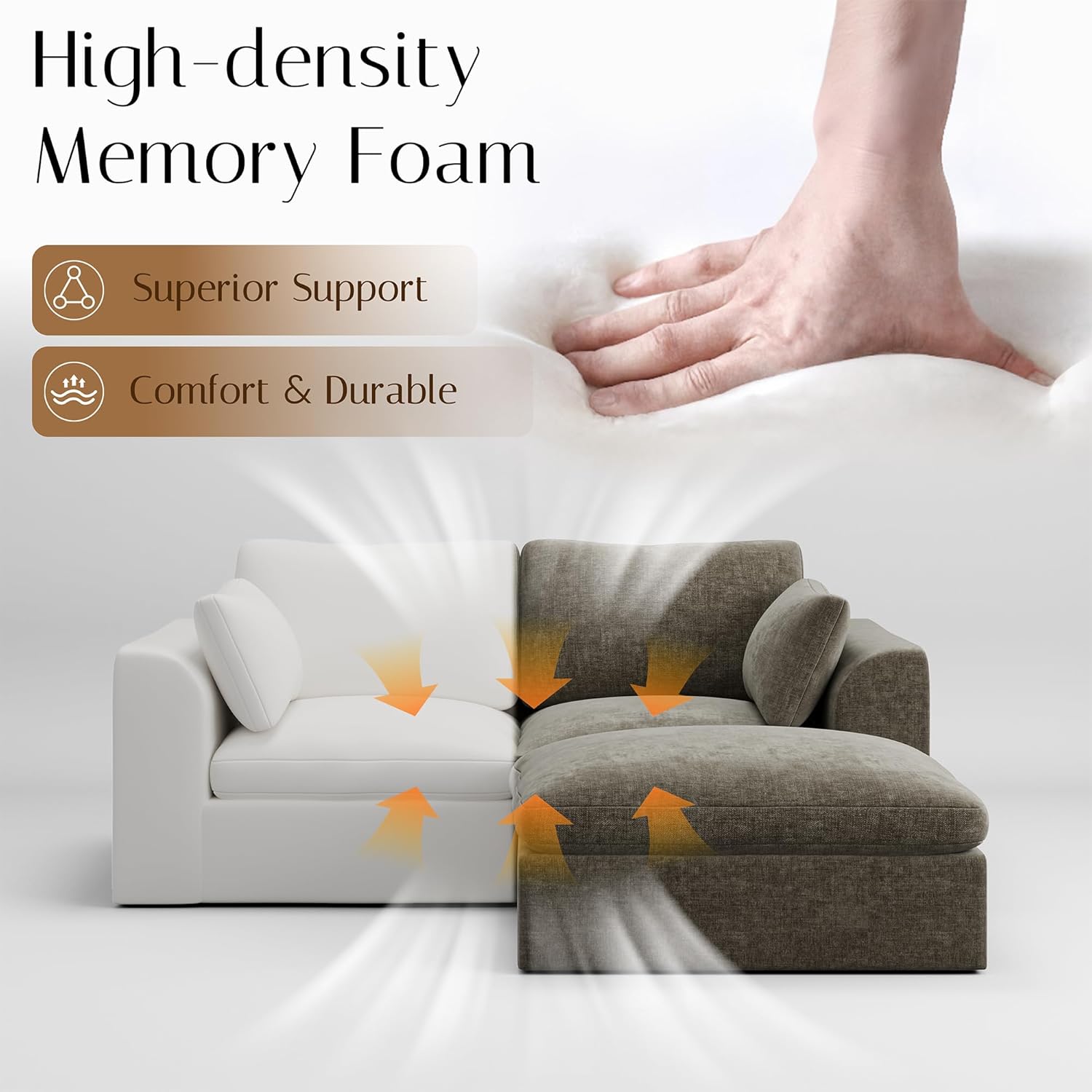 79" Loveseat Sofa with Ottoman, Cloud Boneless Couch for for Small Spaces, 2 Seat Convertible Small Cloud Couch, Wide & Deep Seat Comfy Sofa for Living Room, Bedroom, Apartment, Chenille (Light Brown)