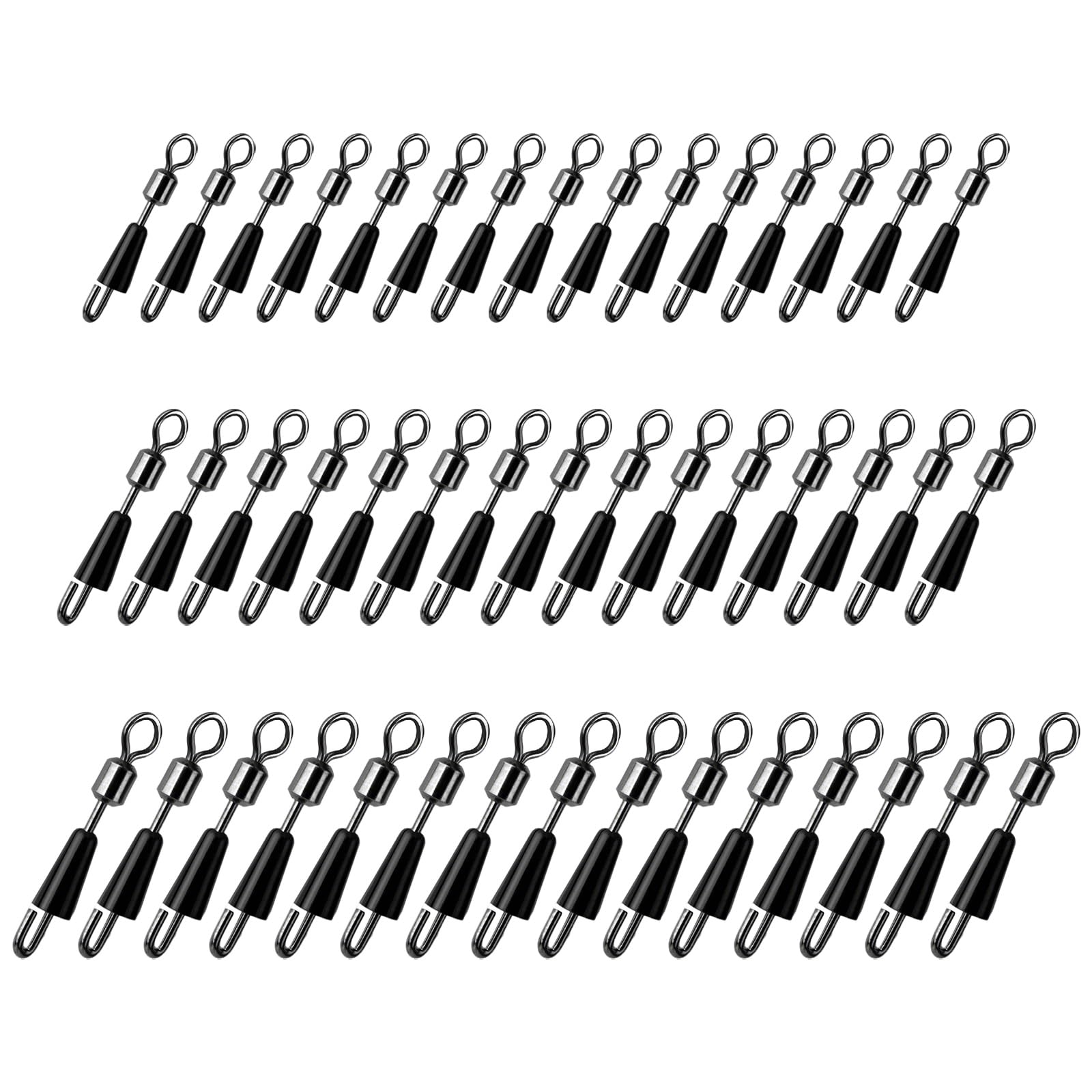 LKTFATD 45 Pcs Quick Change Fishing Swivels - Stainless Steel Bearing Swivel Connector with Rolling Clips for Saltwater and Freshwater (black)​​