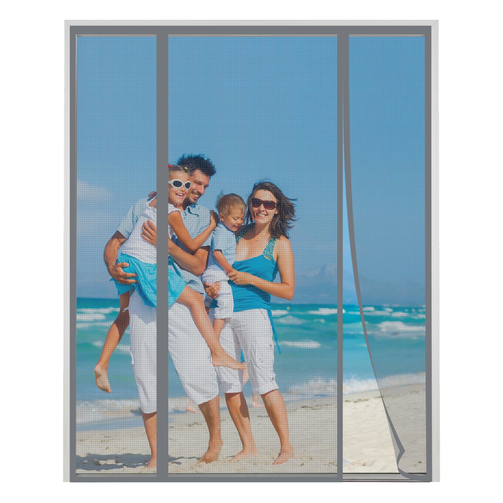 XDMYGTT Anti Mosquito Mesh Fly Curtain, Grey Double Door Screen Curtain for Sliding Door with Powerful Magnets and Full Frame Magic Tape, for Patio Door, French Door, Shut Automatically, 210x270cm