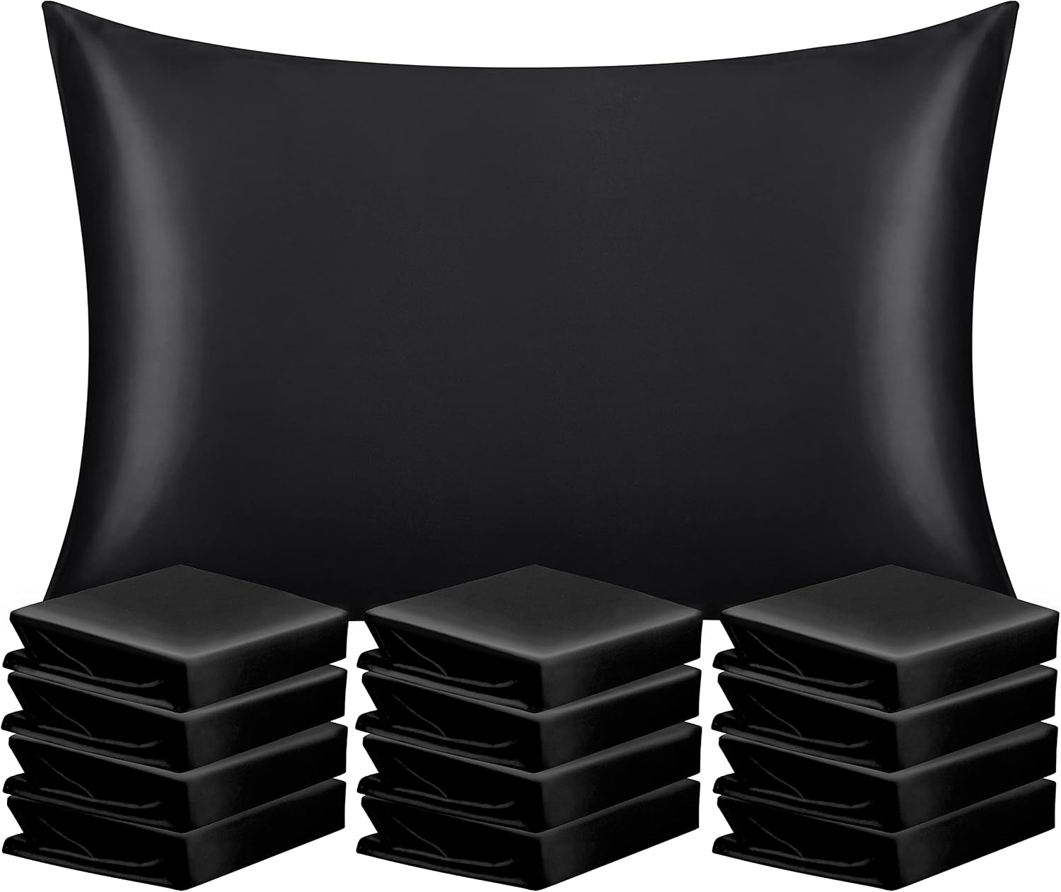 NTBAY 12 Pack Satin Standard Pillowcases for Hair and Skin, Luxurious and Silky Pillow Cases with Envelope Closure, 20x26 Inches, Black