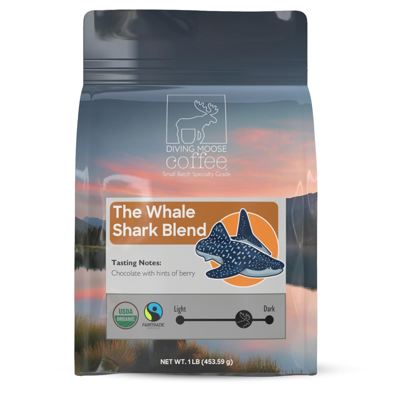 Diving Moose Coffee - The Whale Shark Blend USDA Organic Medium Dark Roast (32oz / 2 LB) - Chocolate Berries Specialty Grade Small-Batch Roasted to Order Smooth Not Bitter