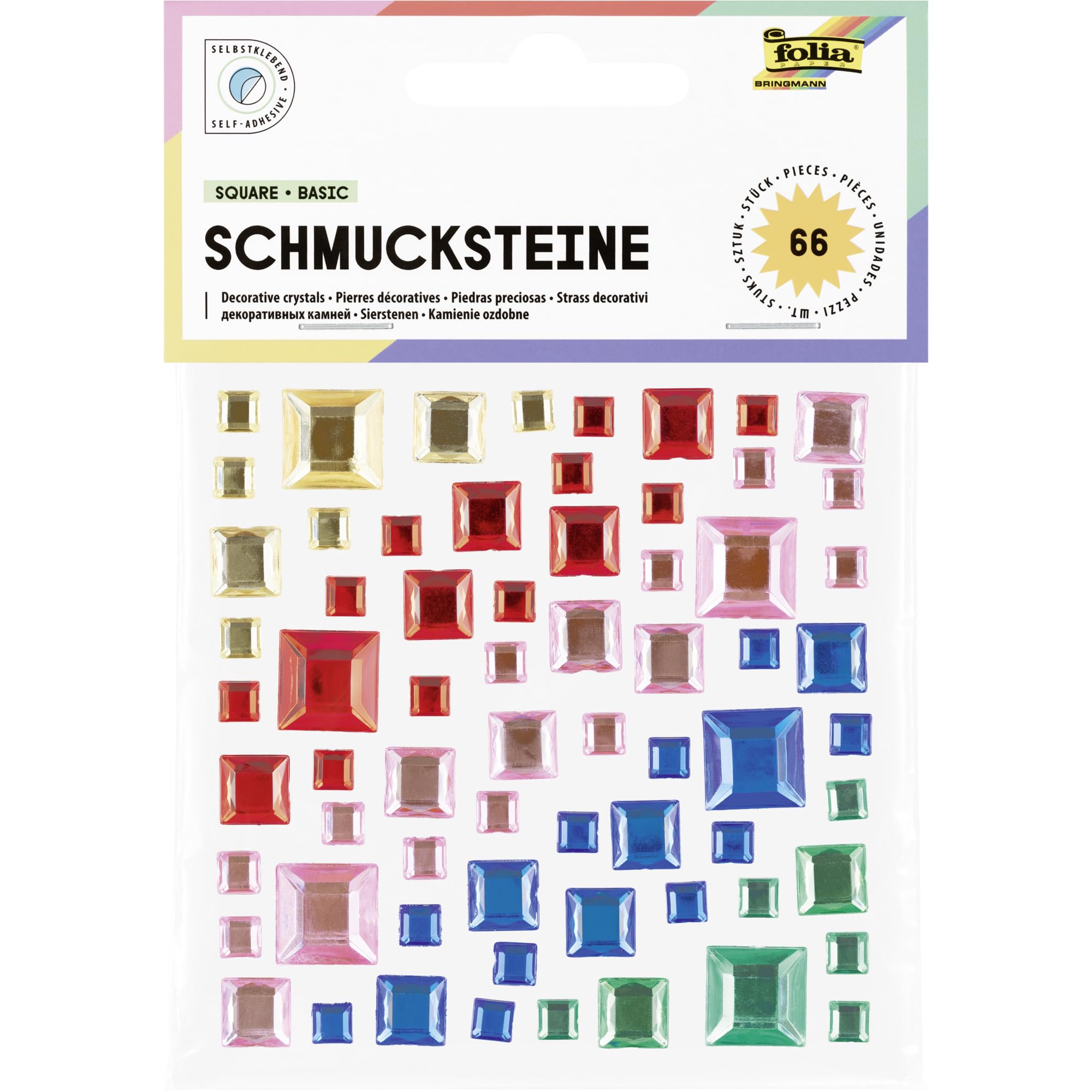 folia Schmucksteine – Square Basic, 67 selbstklebende Glitzersteine