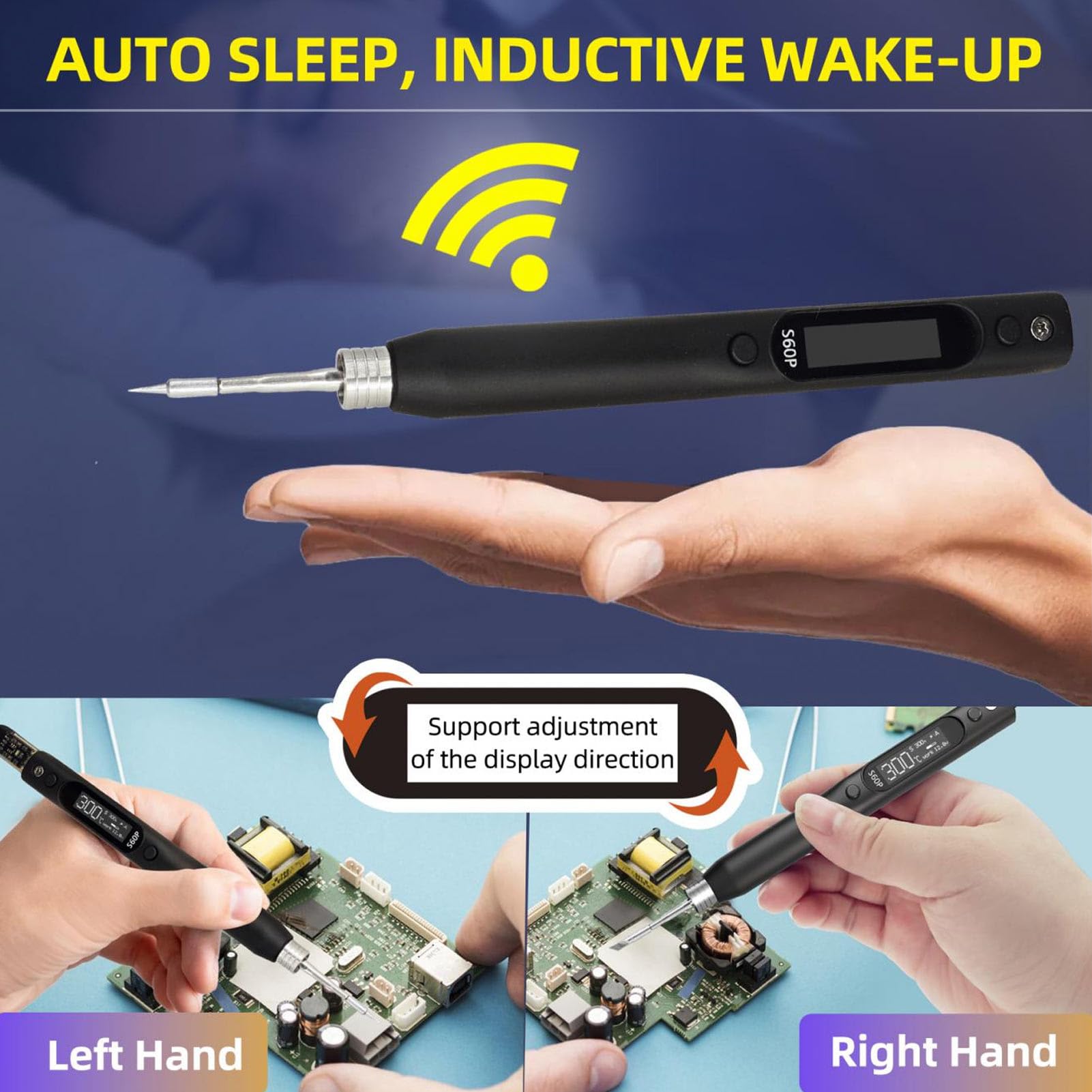 Fafeicy Lutownica USB z Wyświetlaczem OLED Mini Elektryczne Narzędzie do Spawania z regulacją Temperatury do 932 ° F 60W, do Naprawy Płytek Drukowanych i Projektów DIY