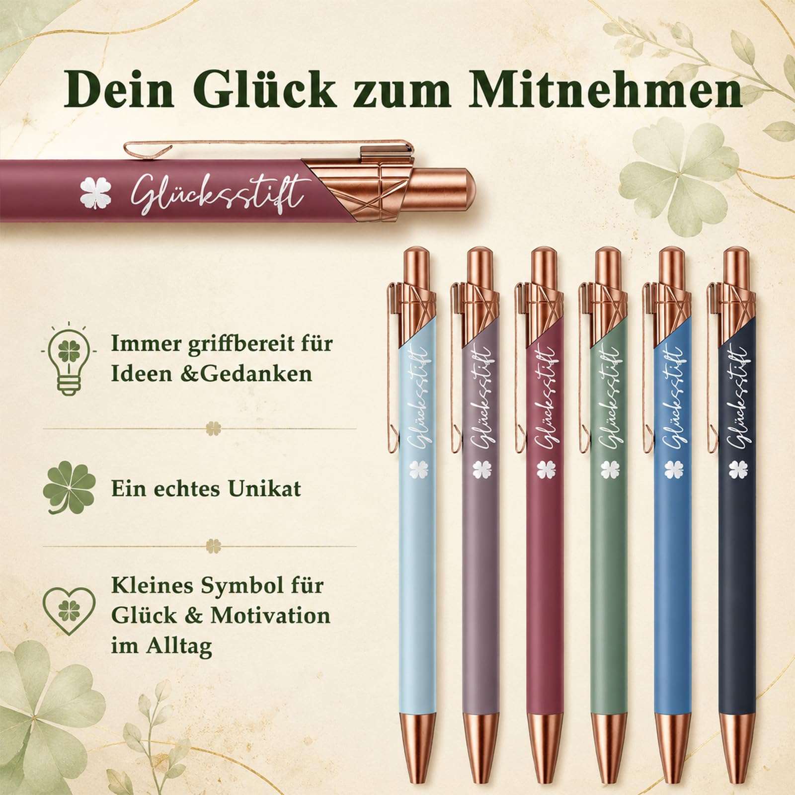 Hestya Set di Penne a Sfera, Regalo di Ringraziamento per Colleghi e Insegnanti, Regalo di Commiato e di Laurea (36, Glücksstift)