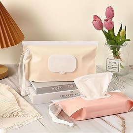 FEBSNOW 4 Pack Baby Wipes Dispenser, Portable Refillable Wipe Holder Baby Wipes Container Travel Wipes Case Reusable Wet Wipes Pouch (Floral, Cream, Brown, Pink)