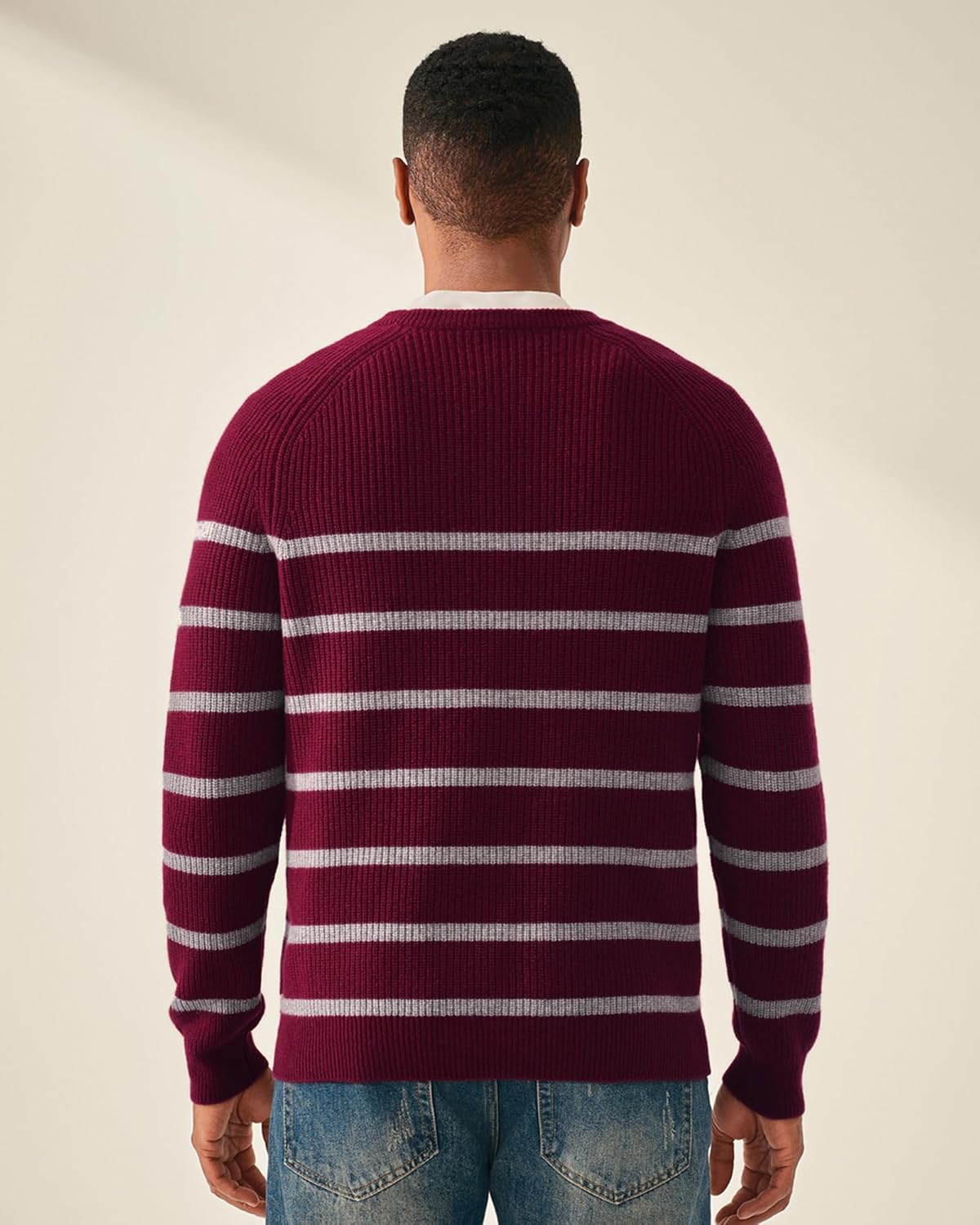 KVSS Men's Crewneck 100% Pure Cashmere Sweater, Pullover Cashmere Sweaters for Mens with Stripes | Luxury from Inner Mongolia - Image 3