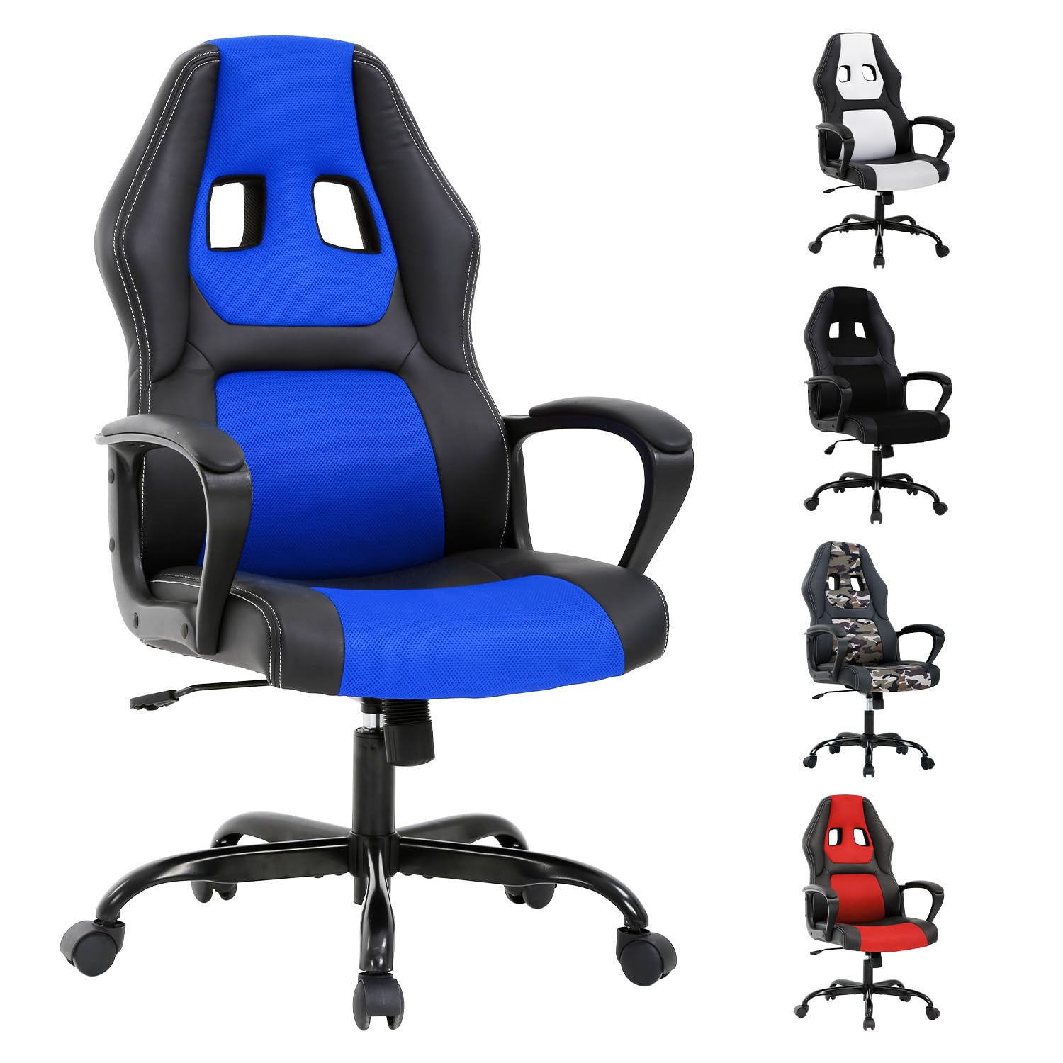 Blue Gaming Chair for Kids, Ergonomic Office Chair Computer Chair with Adjustable High Back & Armrest, PU Leather Gamer Chair with 360°Swivel, Heavy