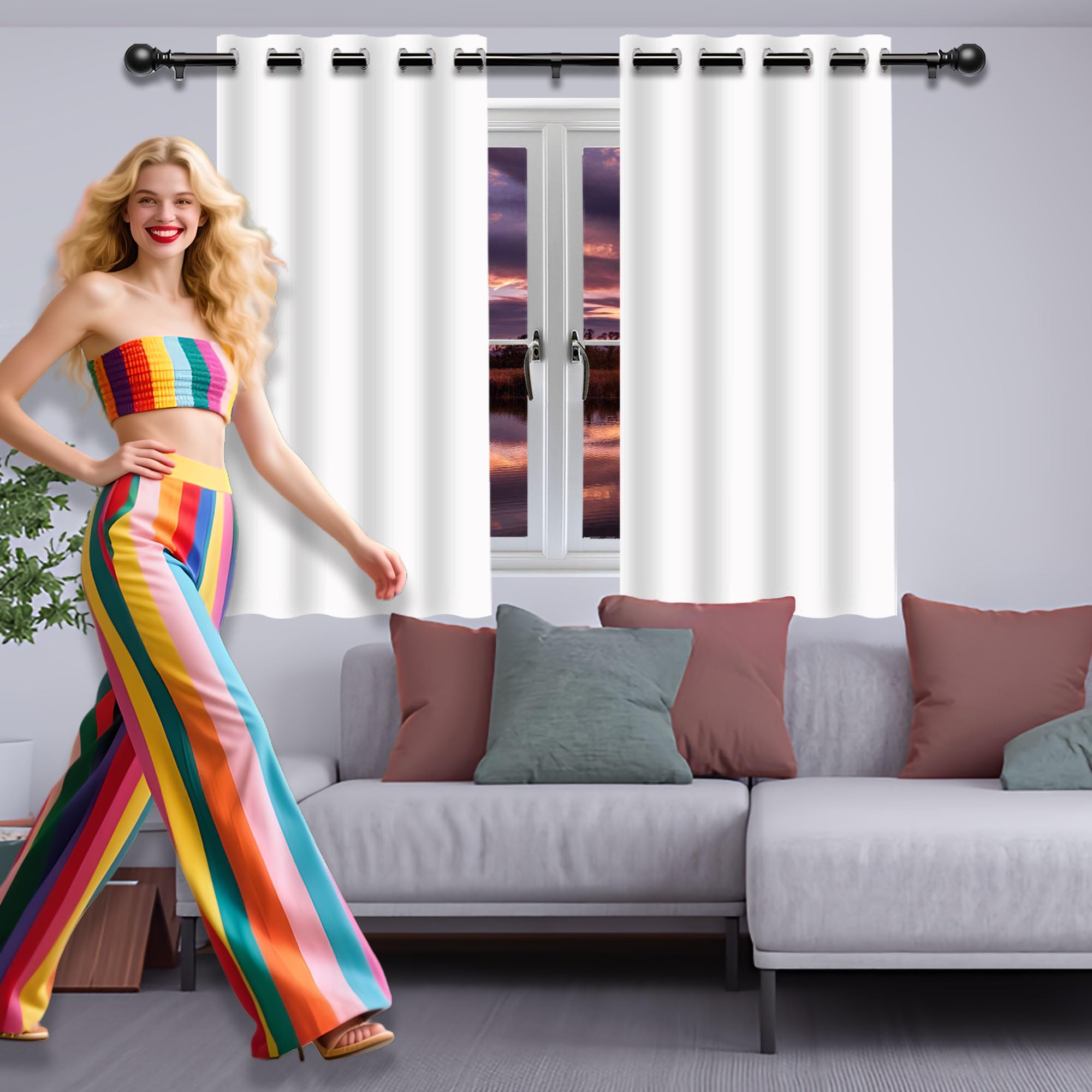 Juego de Cortinas de Lino de Dos Piezas 180 x 240 cm Opaca Termica Isolante Cortinas Termica Dormitorio para Dormitorio, Salón, Blanco