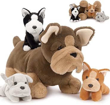 MorisMos French Bulldog Stuffed Animal with Babies,18 Mommy Stuffed Dog Push with Puppy Toys for Kids,4Pcs Realistic French Bulldog Toys for Girl Boy,Pug Toy Gift for Birthday Christmas