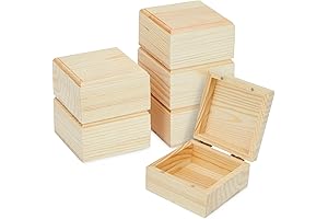 6 Pack Unfinished Wood Craft Boxes with Hinged Lids, Pinewood Magnetic Wood...