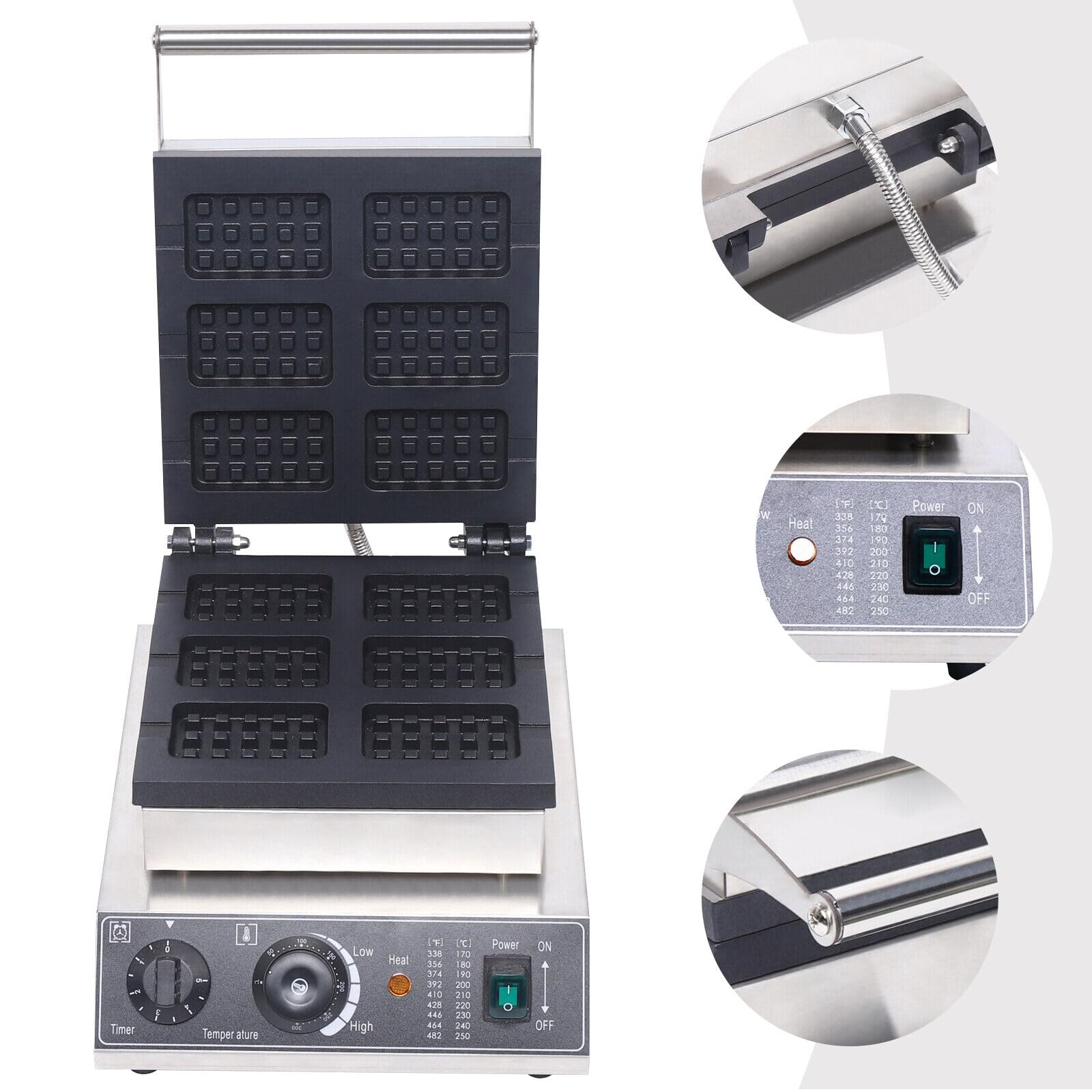 LYNICESHOP Waffle Stick Maker, 110V 1500W Nonstick Waffle Maker 6 Pcs Rectangle Waffle Baker Machine 50~300? Temp Control Stainless Steel Commercial Waffle Maker Machine for Home