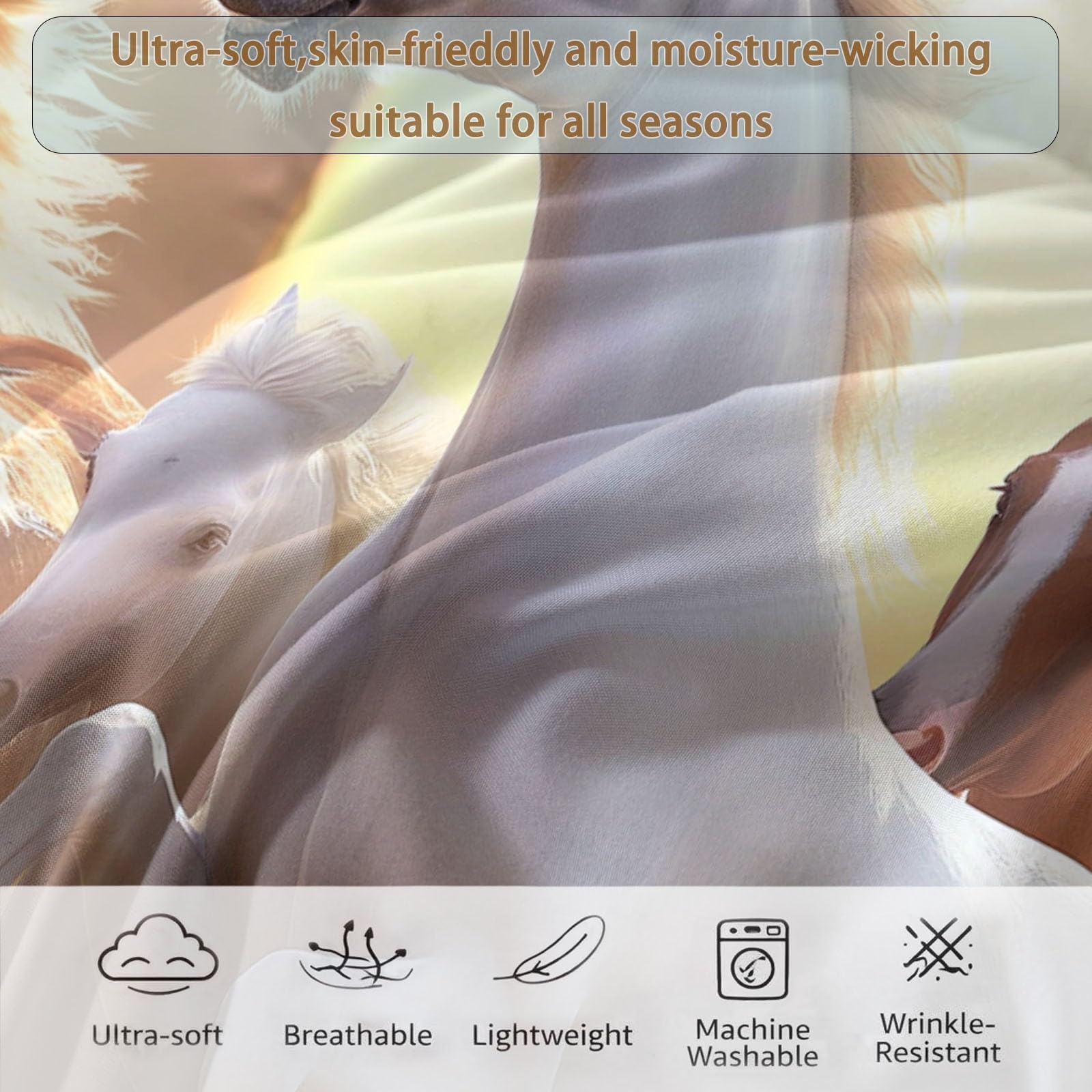 Edredón de verano Emperador Caballo en la playa, colcha reversible ligera con estampado animal caballo, agradable al tacto, ropa de cama para niños, niñas y adultos, lavable a máquina