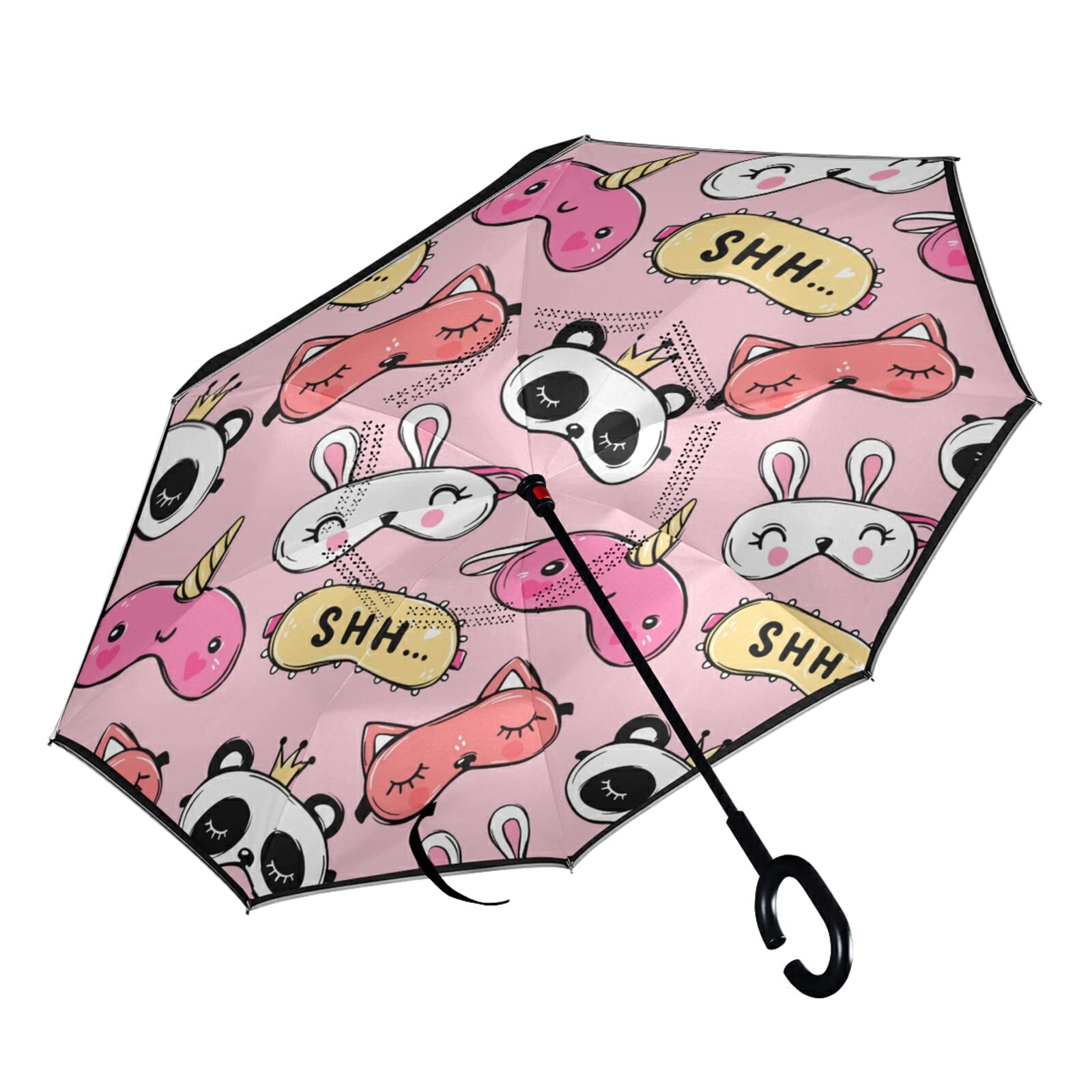 Cartoon Animals Panda Inverted Umbrella,Umbrella Windproof Reverse Umbrella,Umbrellas for Women with UV Protection, Upside Down Umbrella with C-Shaped Handle for Women & Men