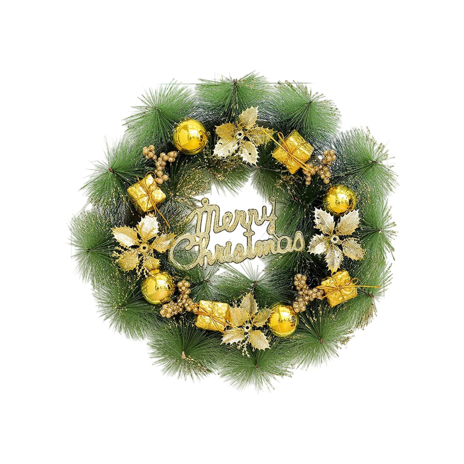 Tsophreniq Green Merry Christmas Pine Wreath Garland Front Door Wall Hanging Artificial Holiday Decor For Home Party Ornaments Dark Christmas Wreath Merry Front Door Ornament Wall Artificial Pine Garland