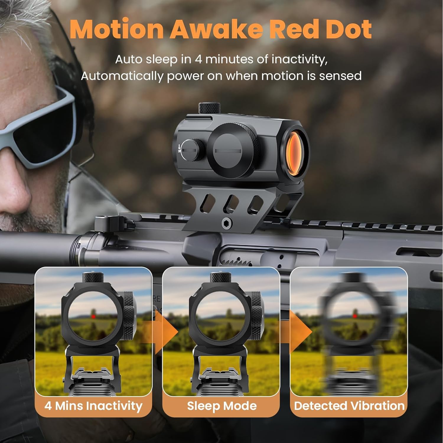 Paike Viseur Point Rouge 1x20 mm 2 MOA Motion Awake Red Dot avec Support Absolute Co-Witness
