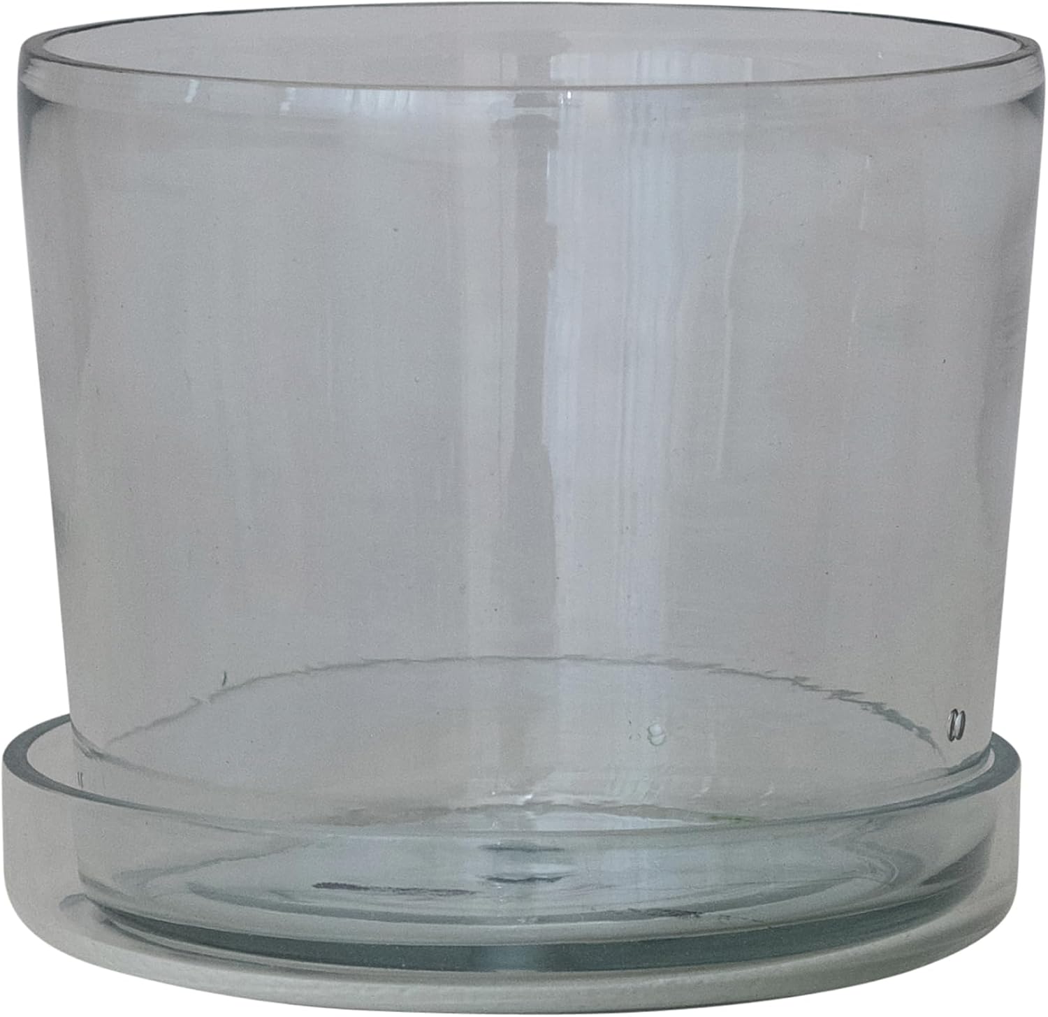 Creative Co-Op Round Hand-Blown Glass Planter with Drainage Hole and Saucer, Clear