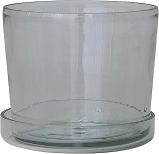 Creative Co-Op Round Hand-Blown Glass Planter with Drainage Hole and Sau...