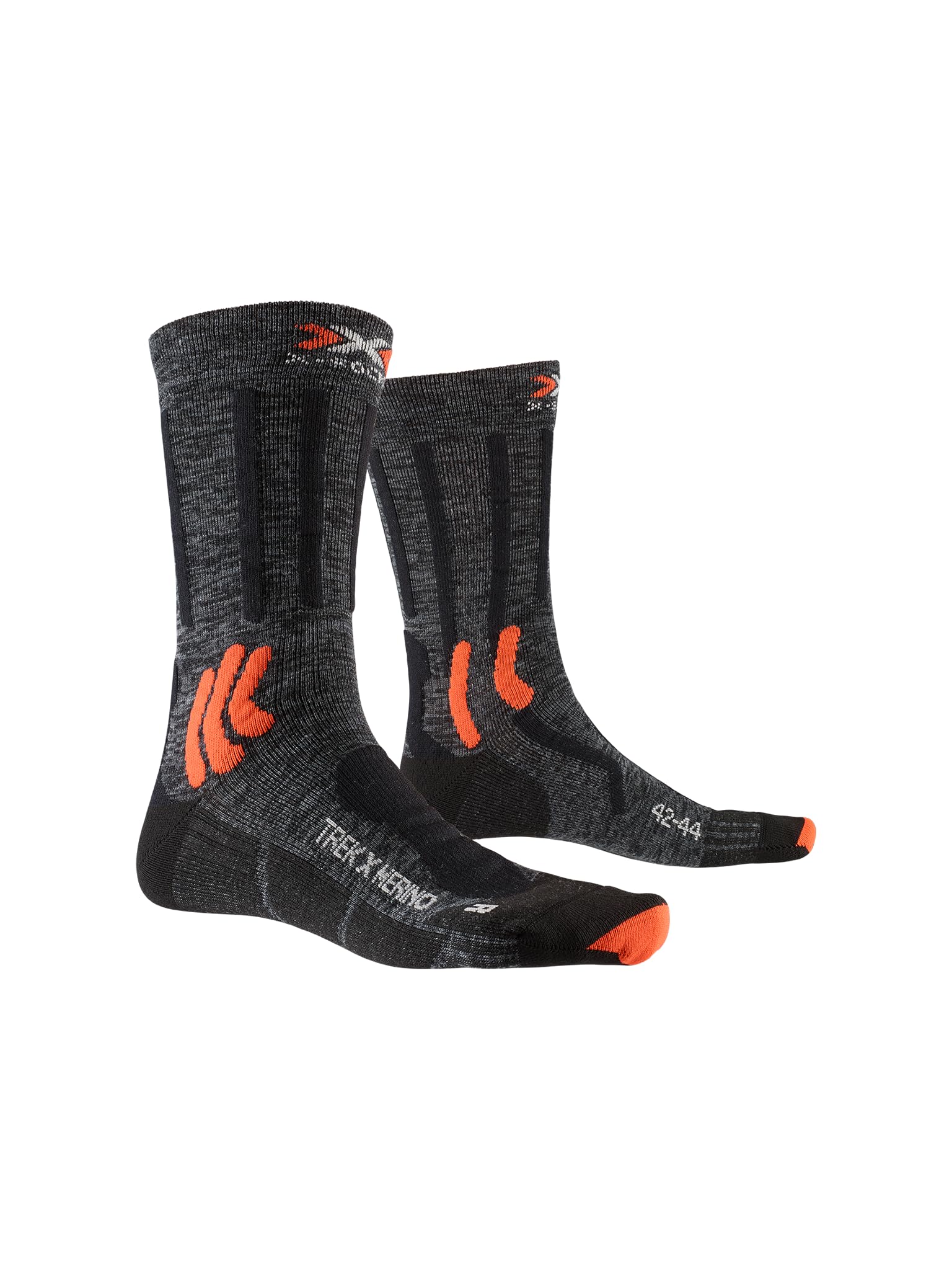 X-BIONIC 4.0 Trek X Unisex Merino Socks for Hiking and Mountaineering - Zaawansowane zarządzanie wilgocią, stabilizacja stopy i kontrola temperatury - Charcoal Mais Melange/Grey/Black, 39-41