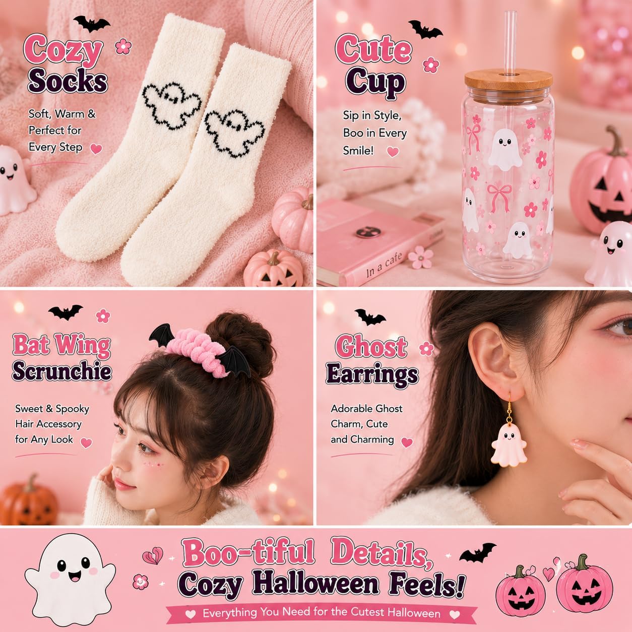 Boo Basket for Women, Pink Halloween Gifts Baskets Stuffers for Teen Girls, Build a Boo Basket Kit for College Girl Adults Girl Friend Teacher, 11 PCS Halloween Gifts Set with Pink Ghost Blanket