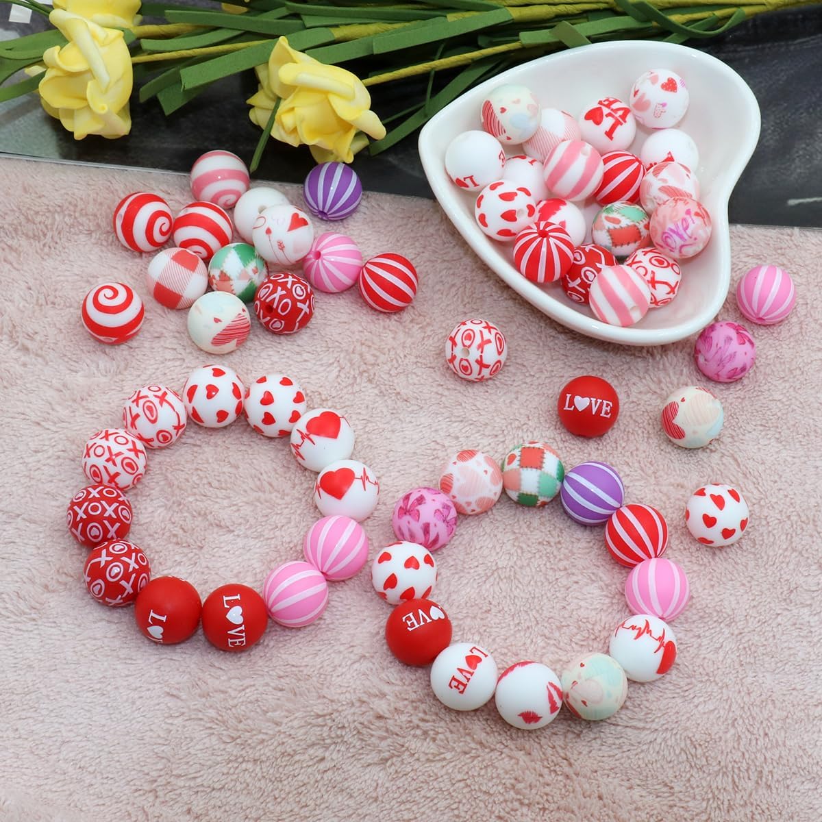 80pcs Love Heart Silicone Beads for Keychain Making 15mm Bulk Kit, Lovely Pink Red Focal Loose Beads for Pens Bracelet Valentine's Day Crafts Beads DIY Jewelry Making Accessories - Image 3