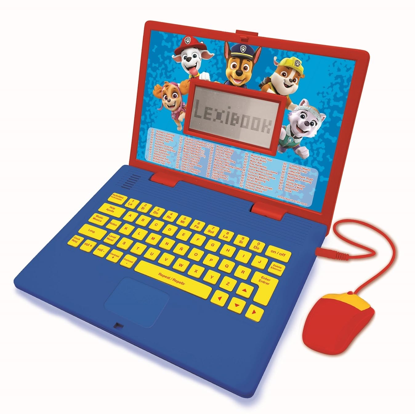LEXIBOOK - Paw Patrol Paw Patrol - Computer portatile educativo e bilingue spagnolo/inglese - Giocattolo per bambini con 124 attività per l'apprendimento, blu/rosso, JC598PAi2LXB
