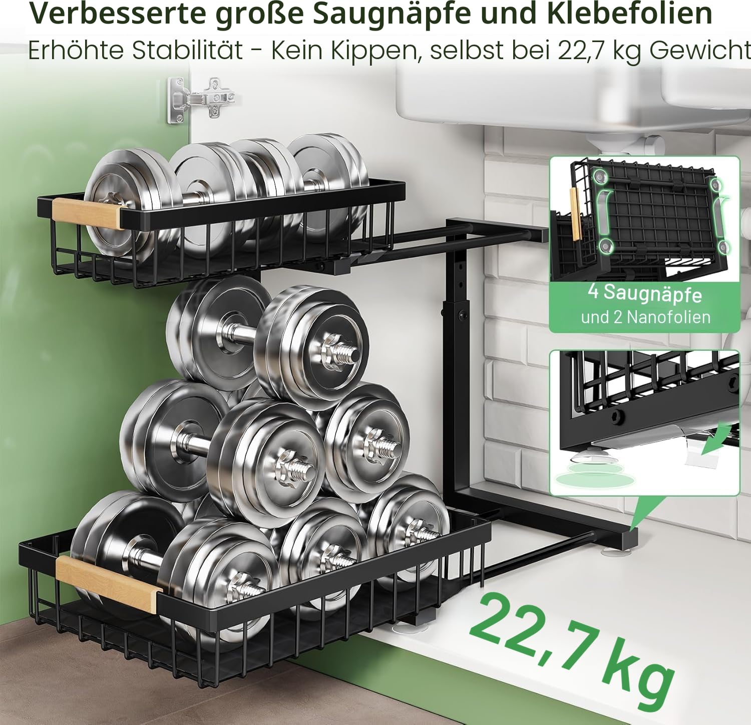 Kitstorack Metall Spülschrank Organizer, 1 Stück Unter Waschbecken Regal Organizer, 2-stufig Herausgleiten Ausziehbares Lagerregal für Küche, Badezimmer, Speisekammer, Schrank