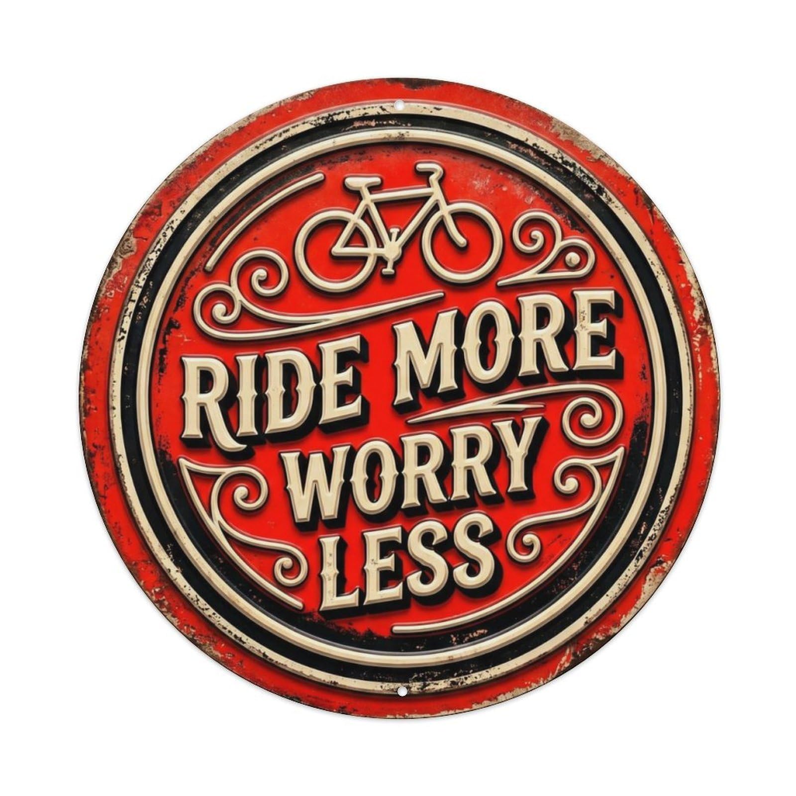 Fqcyn Style Ride More Worry Less Vintage Garage Ornament Retro Slogans Metal Tin Sign Plaque Wall Decor For Cafe, Club Bar, Office, Home Garden Round Metal Poster 8X8inch
