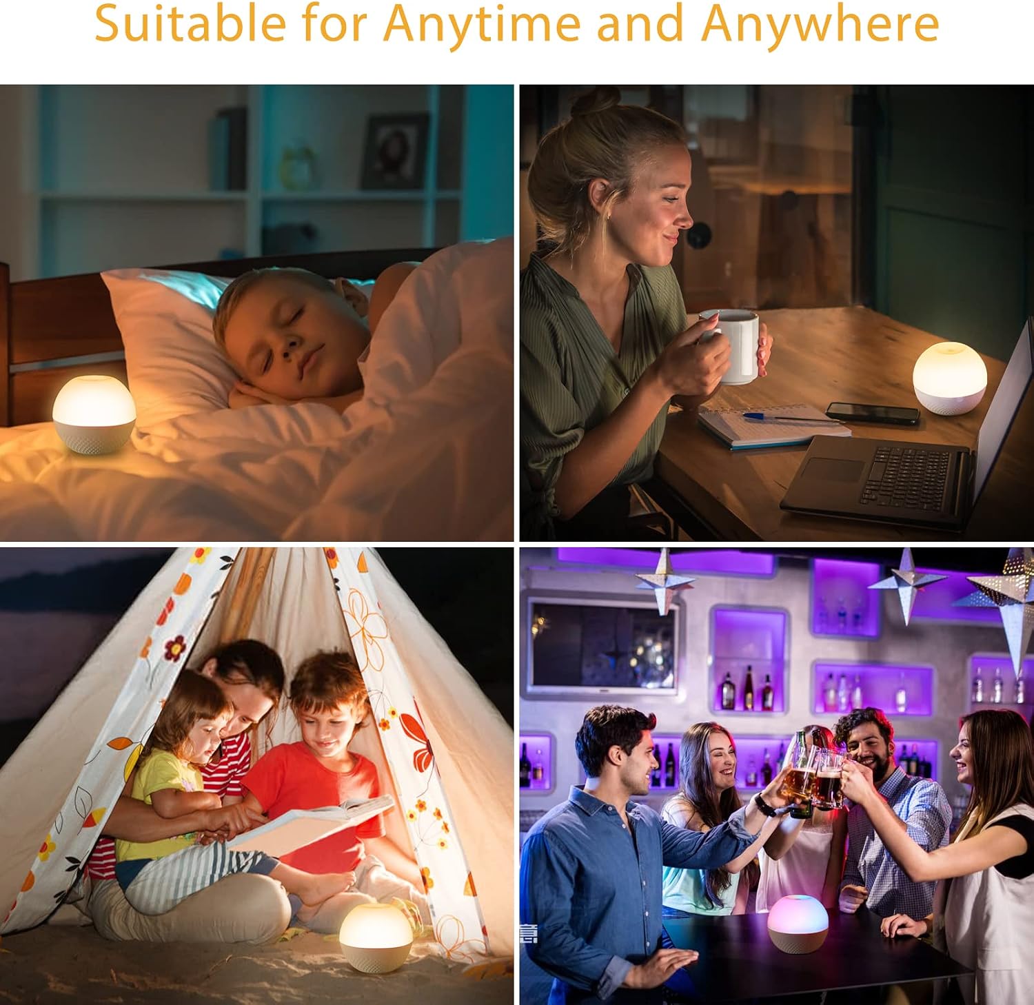 mixigoo LED Table Night Lamp, 16-Color LED 4 Lighting Modes Portable Rechargeable Mini Night Light,Touch and Remote Control Dimmable Warm White Light RGB Color Changing
