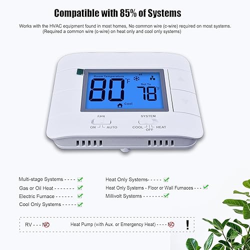 Miniatura 5 de Termostato no programable para el hogar - etapa múltiple 2H2C, con pantalla LCD grande de temperatura ambiente y humedad