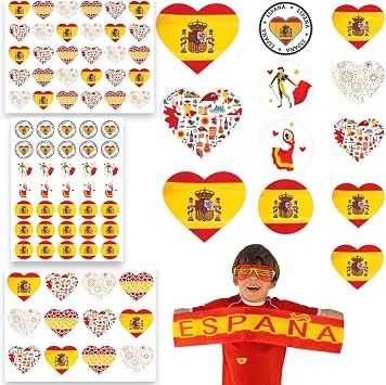 230PCS Spain Flag Stickers for Kids, Soccer Fans & Classroom Crafts | 9 Sheets Spanish Sticker Set for National Day of Spain, Party Decorations, School Projects, Posters, Cards & Scrapbooking