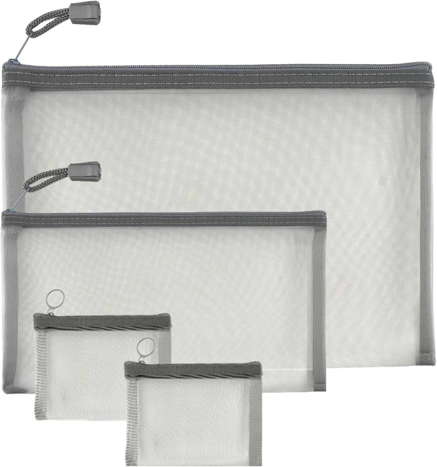 EASYFUN Mesh Zipper Bag Purse Organizer Makeup/Cosmetic Bag Travel Toiletry Bag Coin Pouch Daily Accessories (Grey)