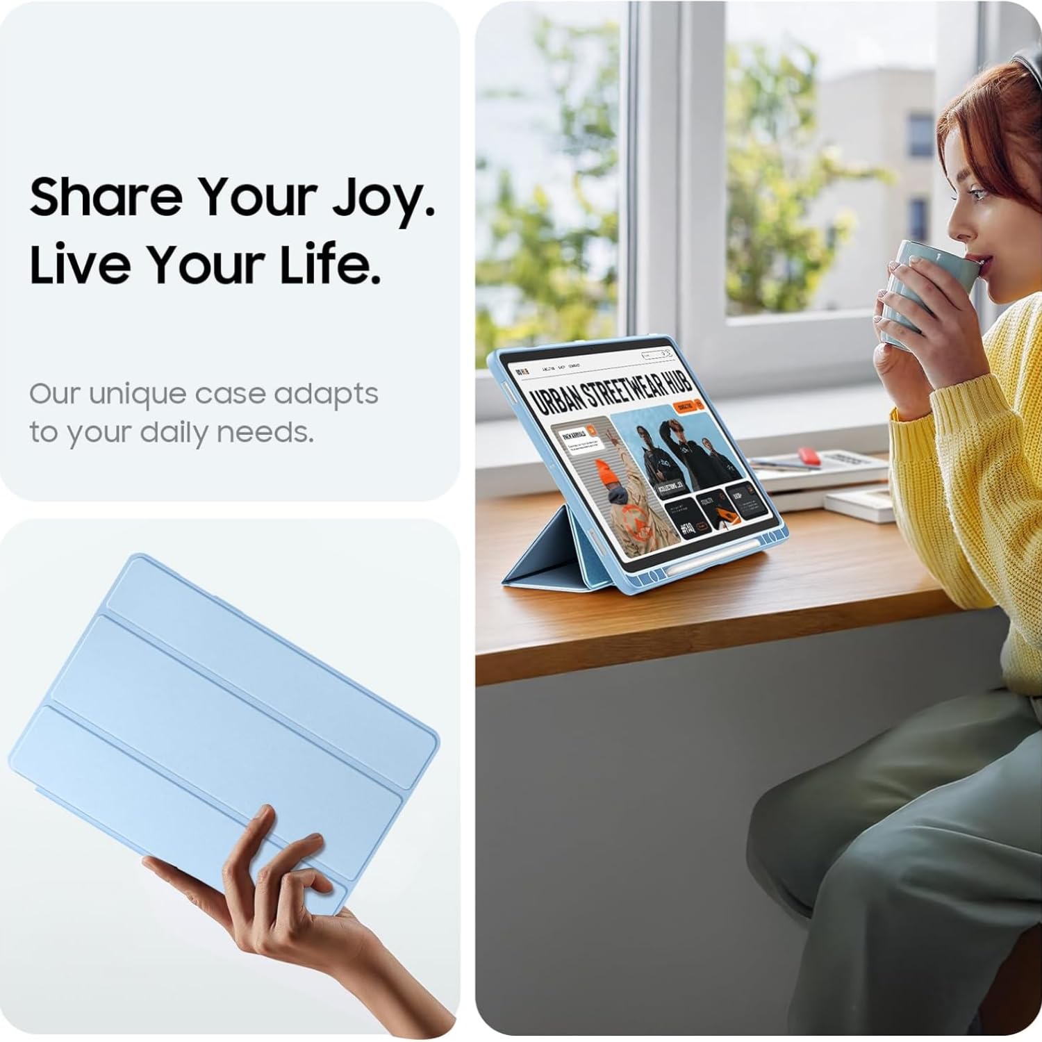 MOCA Flip Cover for Samsung Galaxy Tab S10 Lite / S10 FE / S9 FE 10.9 Inch, Shockproof Slim Case with S Pen Holder, Auto Sleep Wake, Transparent Back (Aqua Blue) — Amazon image 8