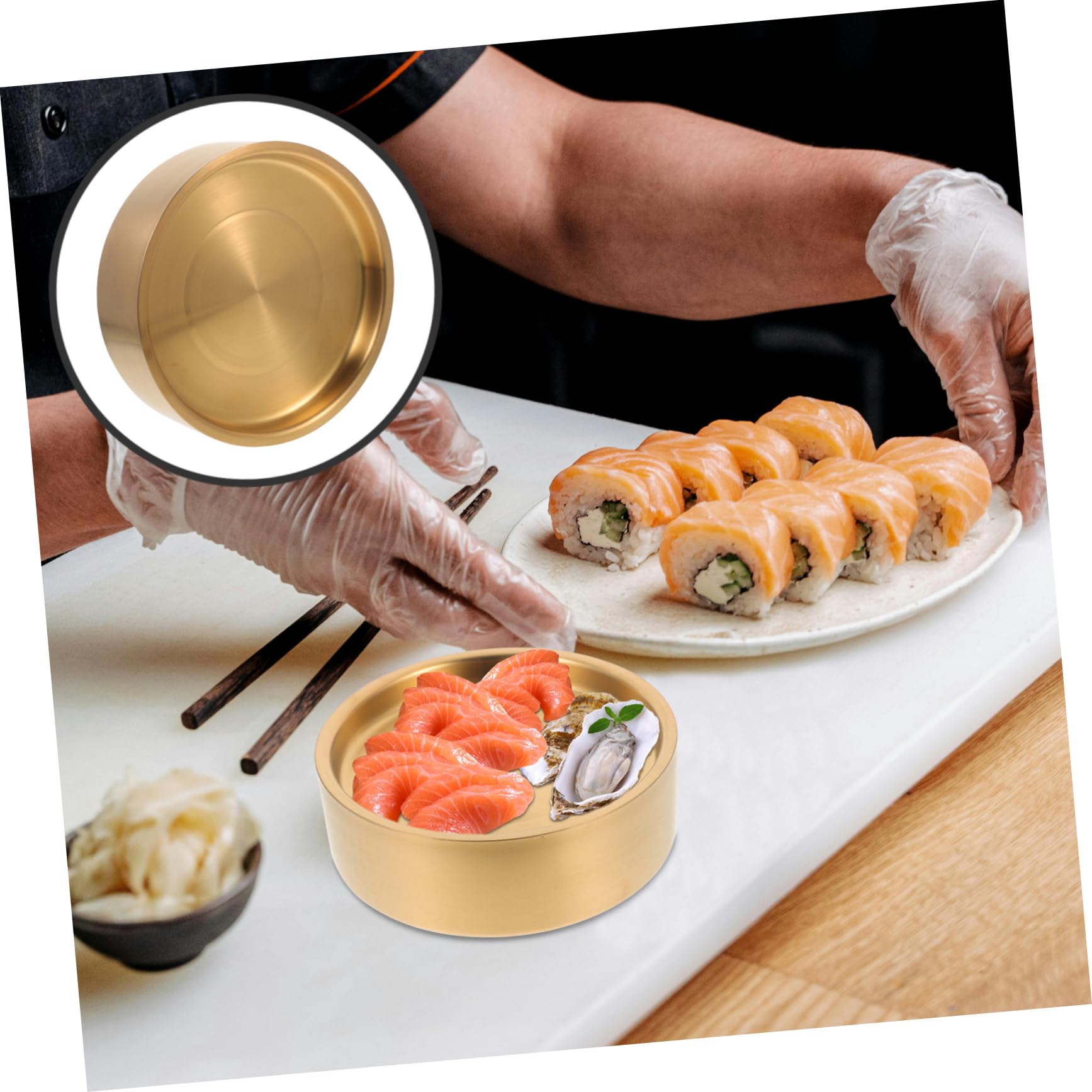 Assiette de Service à Sushis en Acier Inoxydable, Style Japonerie Élégant | Service pour Sashimi, Coloris Or, Format Polyvalent pour Plusieurs Portions, Usage Familial