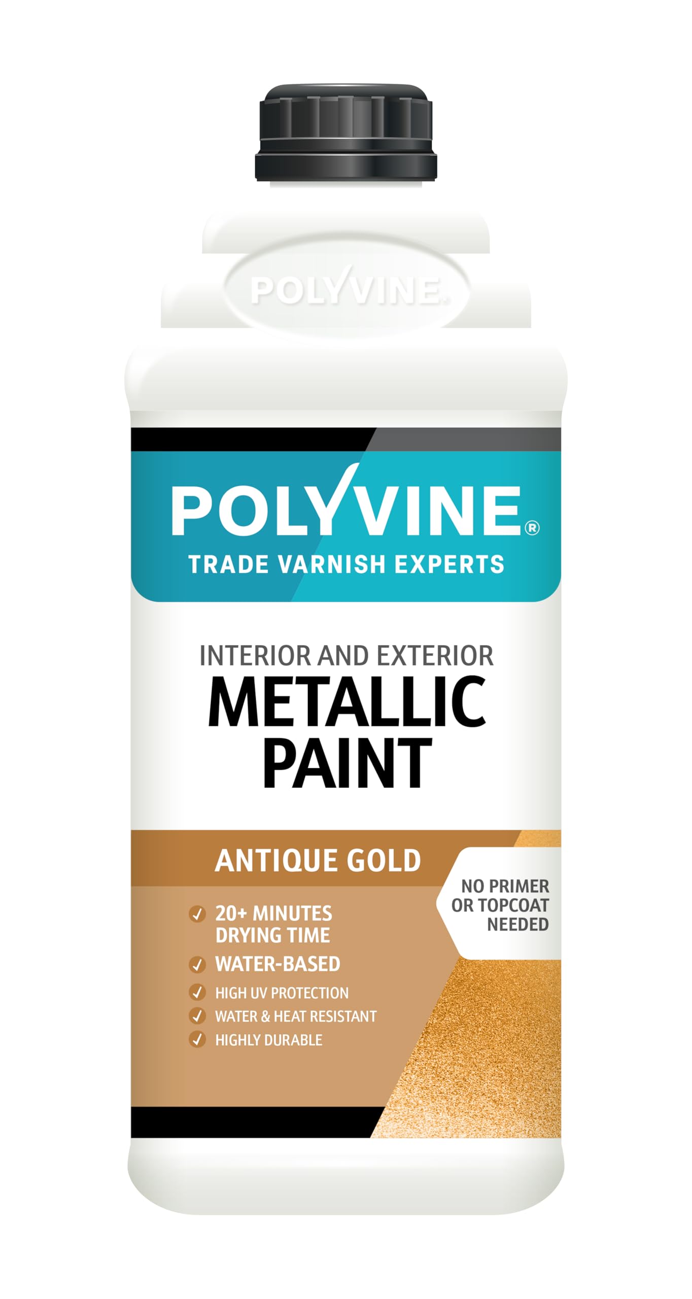 Polyvine Metallic Paint – Acrylic Metallic Heat Resistant Paint No Primer or Topcoat Needed - Water & UV Resistant Decorative Paint for Ceramics, Furniture, Ornaments, Interior Walls, Metalwork & More — image 1