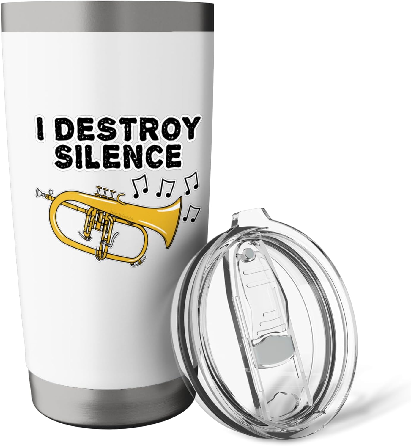 Flugelhorn Player, I Destroy Silence, Hornist Brass Musician Stainless Steel Insulated Tumbler - Image 5