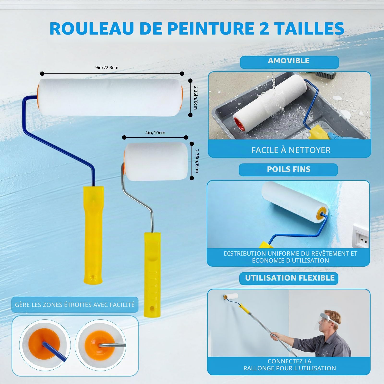 Kit D'outils de Ciment Autonivelant, Kit outils ragréage avec Rouleau Debulleur Ragreage, Rouleau Peinture, Truelle, Perche Telescopique, Autonivelant Grattoirs, Chaussures à pointes et Gants
