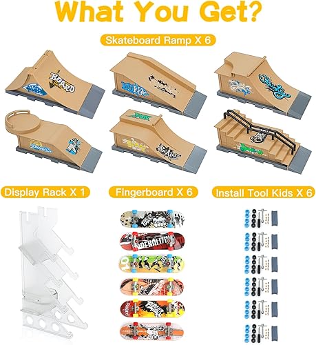 Miniatura 8 de Gr8ware Rampa de patineta, juego de rampa de patineta 6 en 1, mini skatepark para patineta de dedos, patinaje de figuras, patinaje de patinaje para