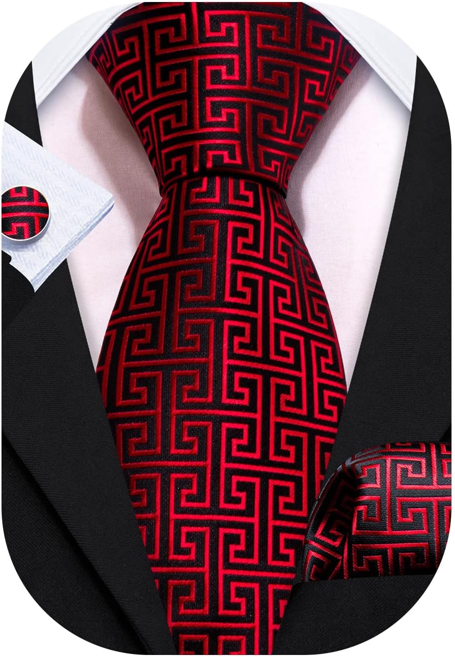 Barry.Wang Classic Mens Ties Silk Necktie Pocket Square Cufflinks Set Woven Designer Wedding Business