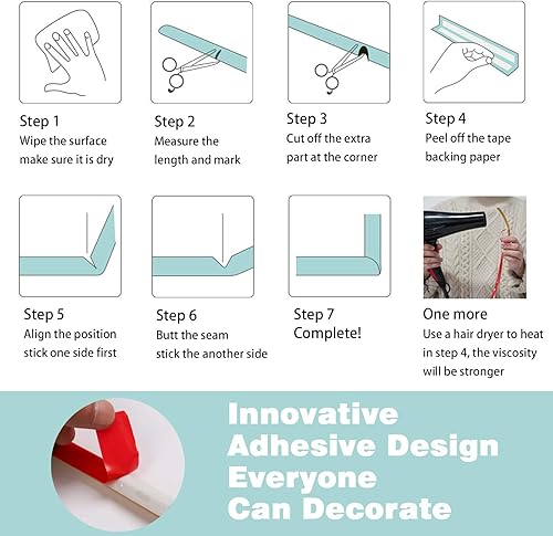 Miniatura 8 de Gaahing Moldura de pared para panel de riel de silla, diseño autoadhesivo para despegar y pegar, decoración del hogar pintable en marco de espejo de