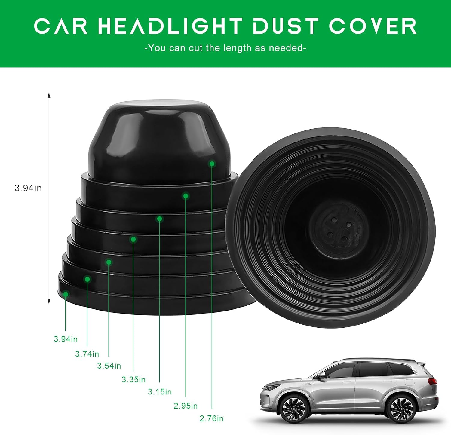 2 PCS Car Headlight Dust Covers, 100mm 4" Vehicle LED Headlight Seal Dustproof Covers, Adjustable Housing Sealing Cap Waterproof Front Lamp Protector for Most Car Models