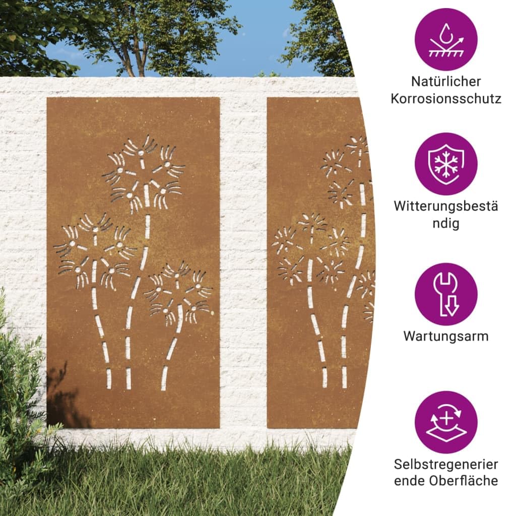 Generico Decorazioni Muro da Giardino 2pz 105x55 cm Fiore Acciaio Corten-824487