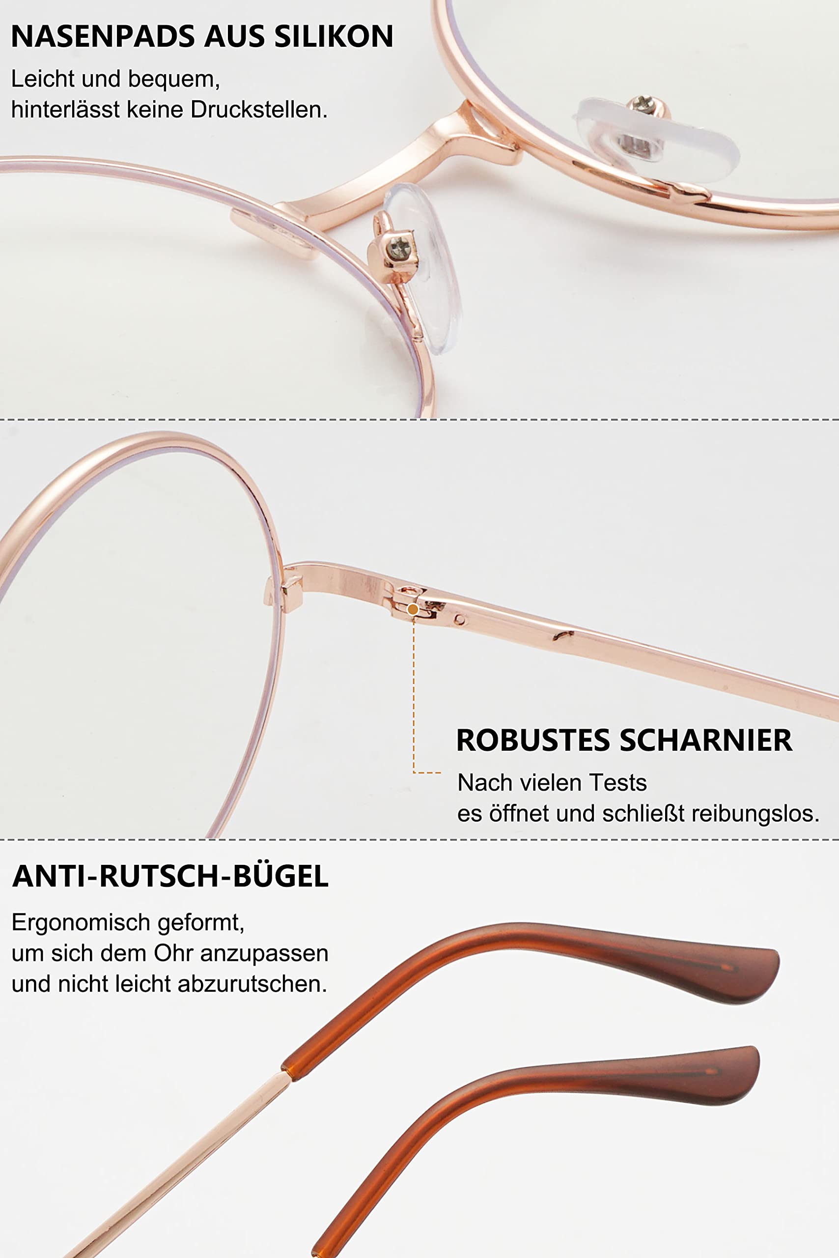 Lanomi Retro Round Reading Glasses Vintage Metal Full Frame Lightweight High Definition Reader Eyeglasses for Women Men Gold 1.5 - Image 4