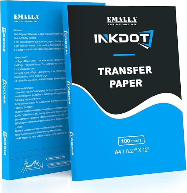 Emalla INKDOT Tattoo Transfer Paper, 100 Sheets Premium Stencil Paper 4-...