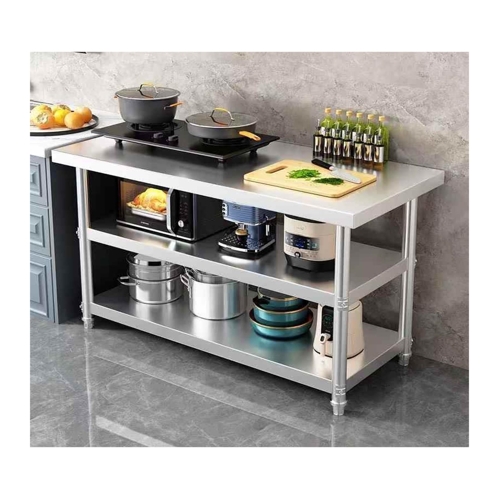 Stainless steel catering workbench, Heavy Duty Workbench，Adjustable Legs, Stable and Durable(120 * 40 * 80cm/47.2 * 15.7 * 31.5in)