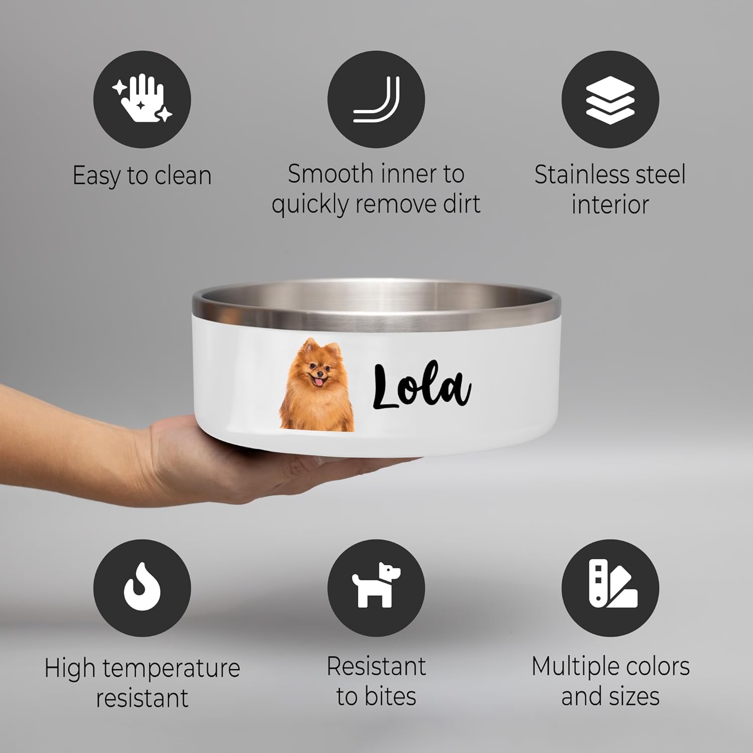 Personalized Pet Bowl with Name, Custom Non-Slip Stainless Steel Dog & Cat Food and Water Feeding Bowl, Gift for Animal Moms (Pet Photo)
