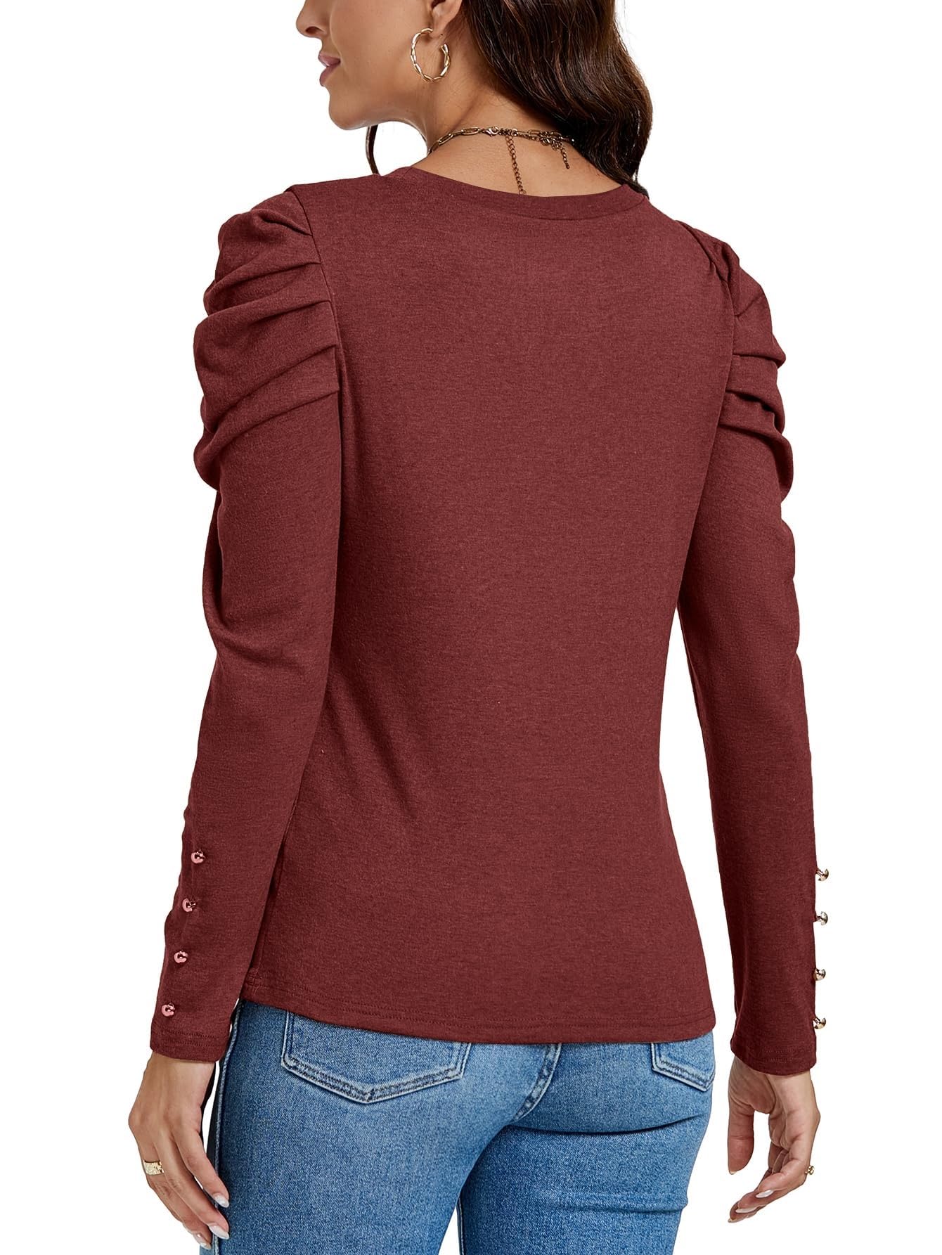 T-Shirt Casual da Donna Girocollo con Maniche a Sbuffo increspate e vestibilità Ampia