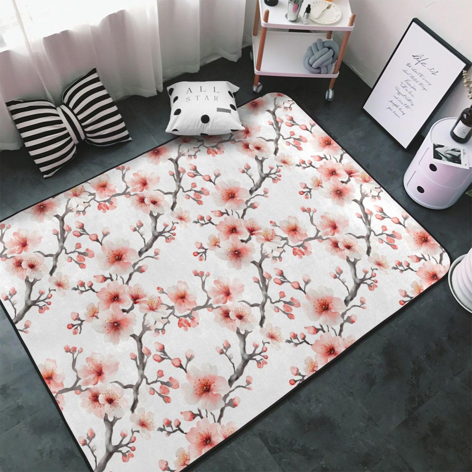 Tapis de chambre doux fleurs de pêcher pour une ambiance cocooning au salon