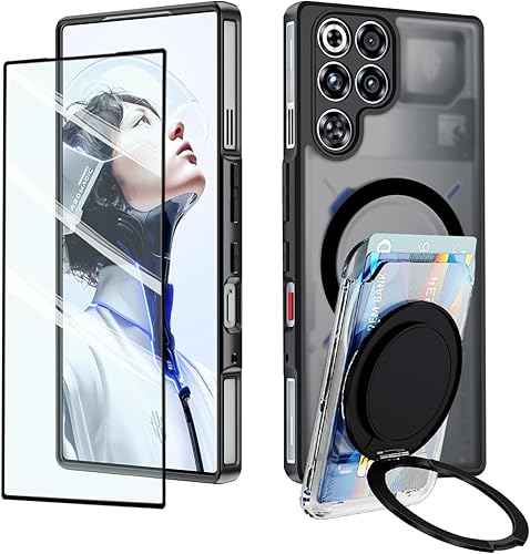 Funda para ZTE Nubia Red Magic 11 Pro11 Pro+ con soporte para tarjetas, anillo magnético, parachoques de TPU suave + parte trasera translúcida de