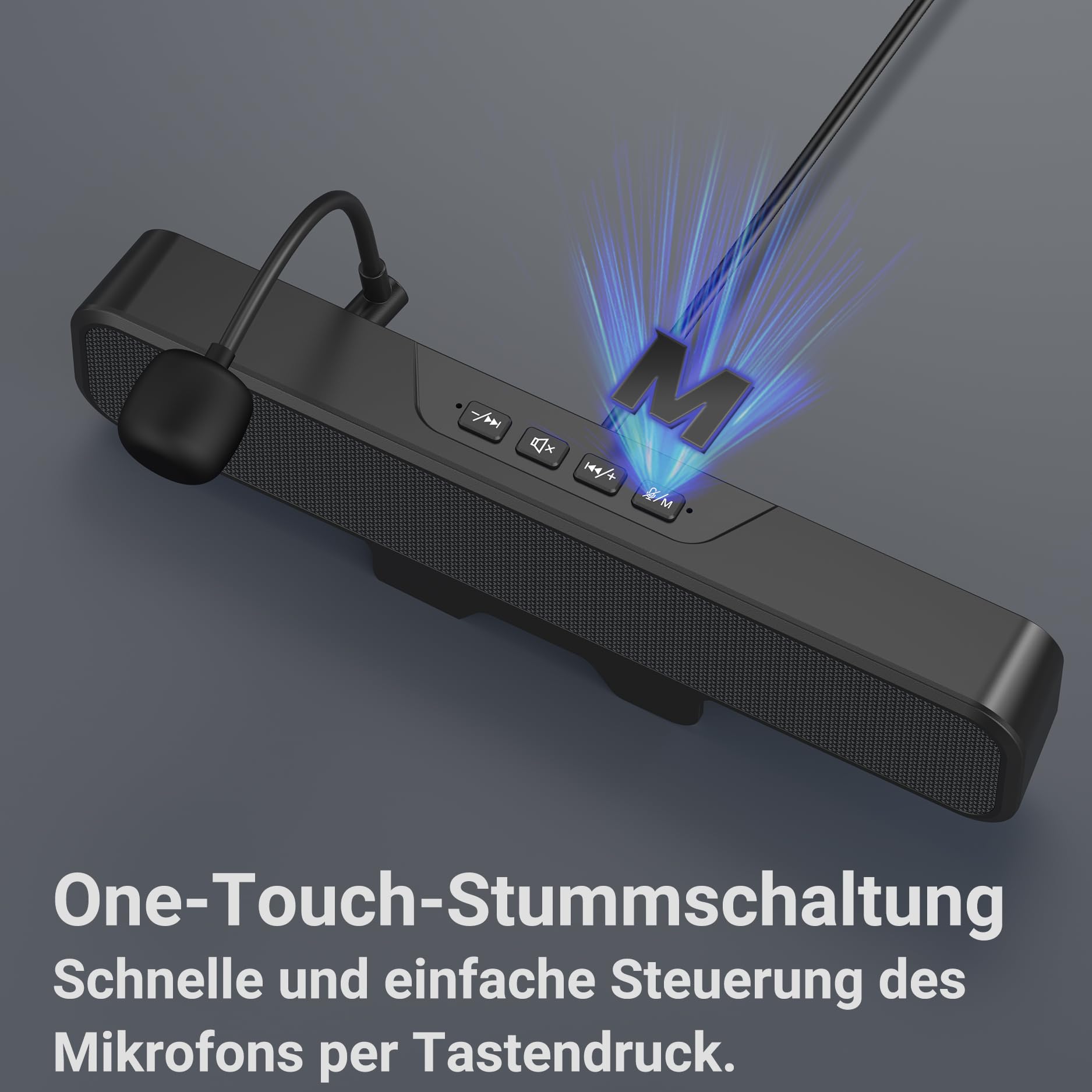 Inwa Altoparlante per PC, altoparlante USB con microfono, stereo e basso, spegnimento muto a un pulsante, clip plug and play per monitor PC, desktop, laptop e Mac (nero)