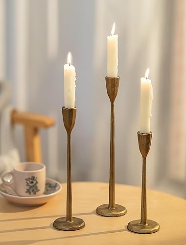 Miniatura 4 de Romadedi Portavelas dorado Portavelas cónico de hierro fundido, decoración antigua de latón, cónico para mesa de comedor de boda, mantel de